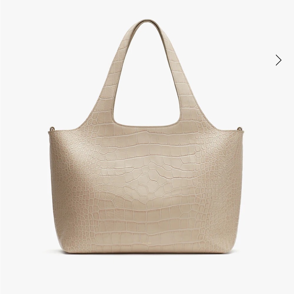 Beige Crocodile-Embossed Tote Bag